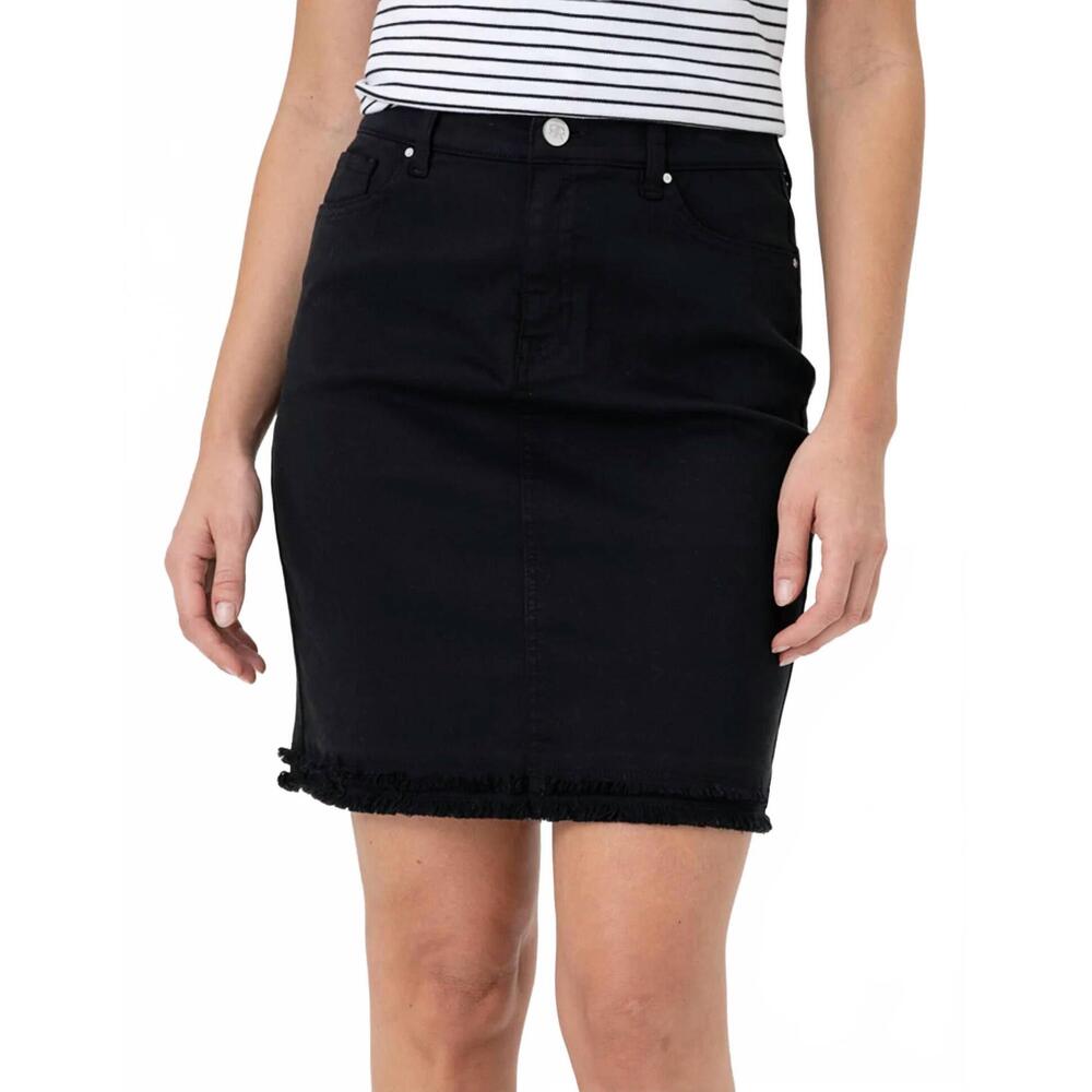 NEW RENUAR raw-edge tencel blend woven skirt in black